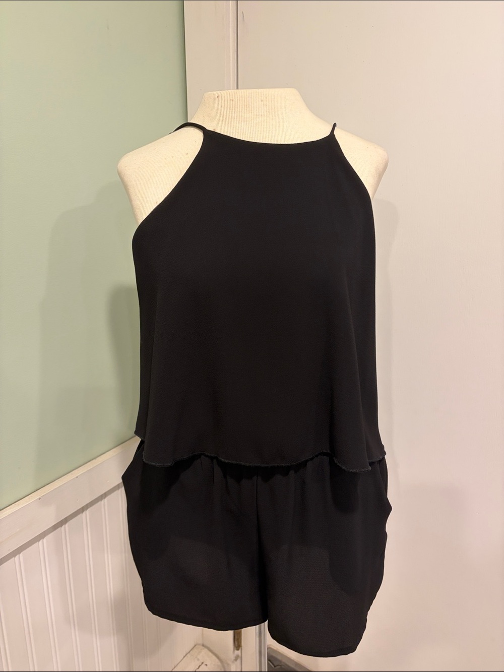 Tyche small Chic Black Halter Romper with pockets